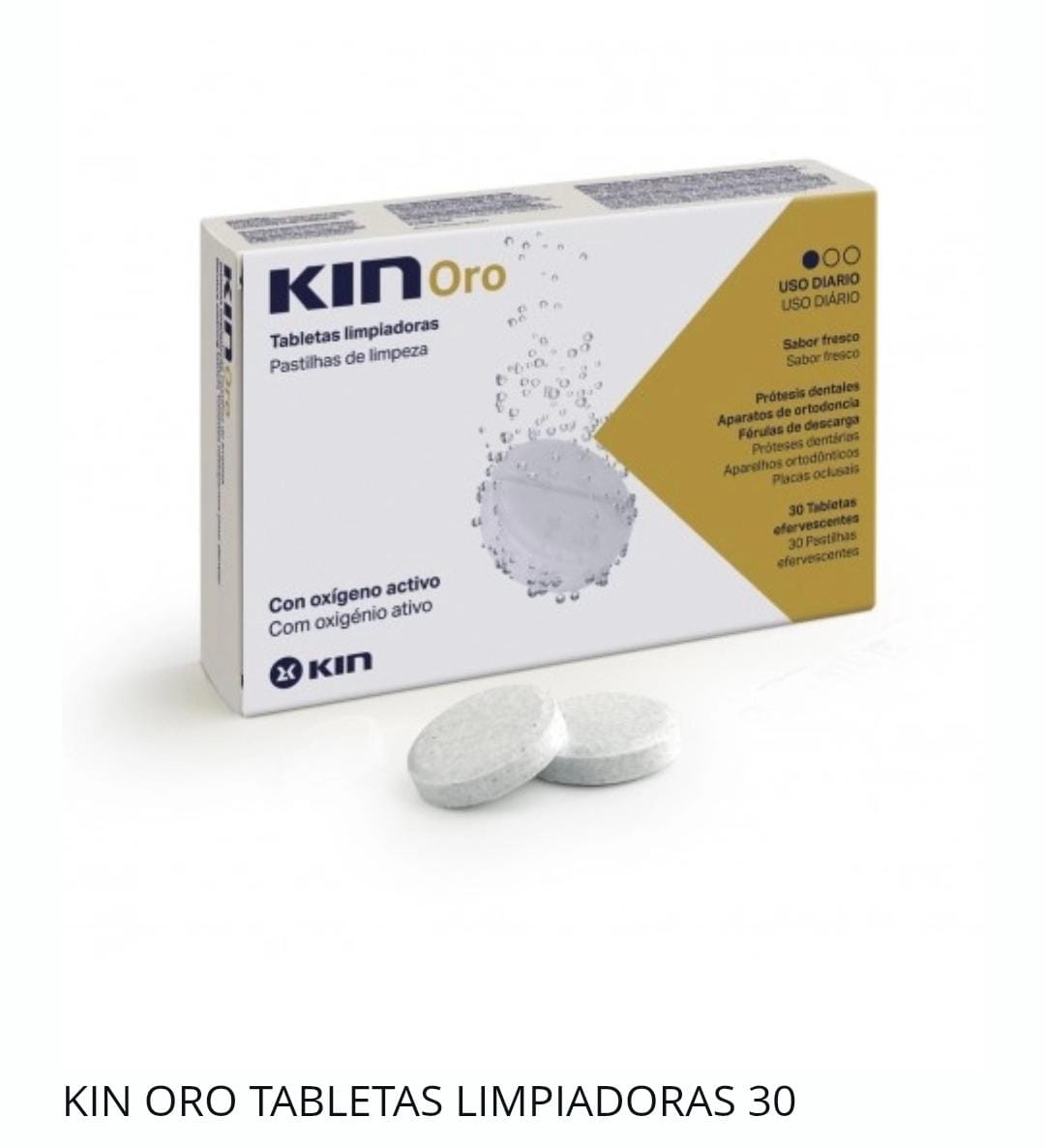 KIN Oro – Tabletas limpiadoras para prótesis y aparatos dentales